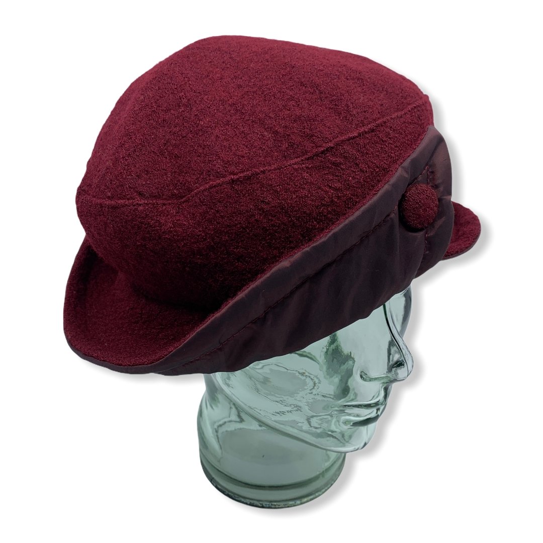 Beret bourgogne avec taffeta | Femme | Fabriqué au Canada | Montreal | Chapeaux | Genevieve Dostaler